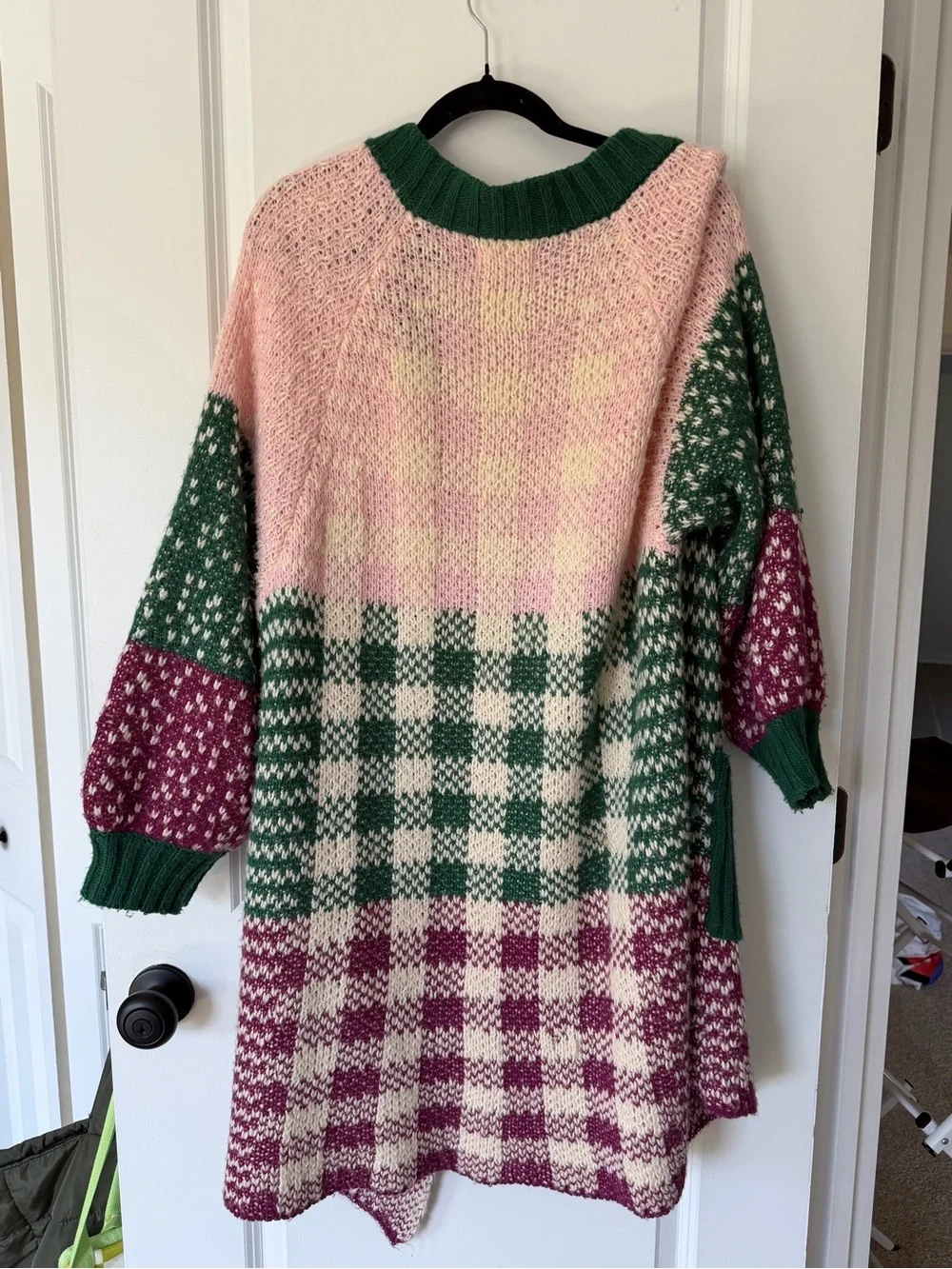Cozy multicolor patchwork long cardigan